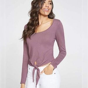 G by GUESS Allie Scoop Neck Front Tie Sweater